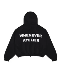 "WHENEVER" Áo Hoodie Whenever Atelier Basic Zip Form Boxy Unisex / BLACK